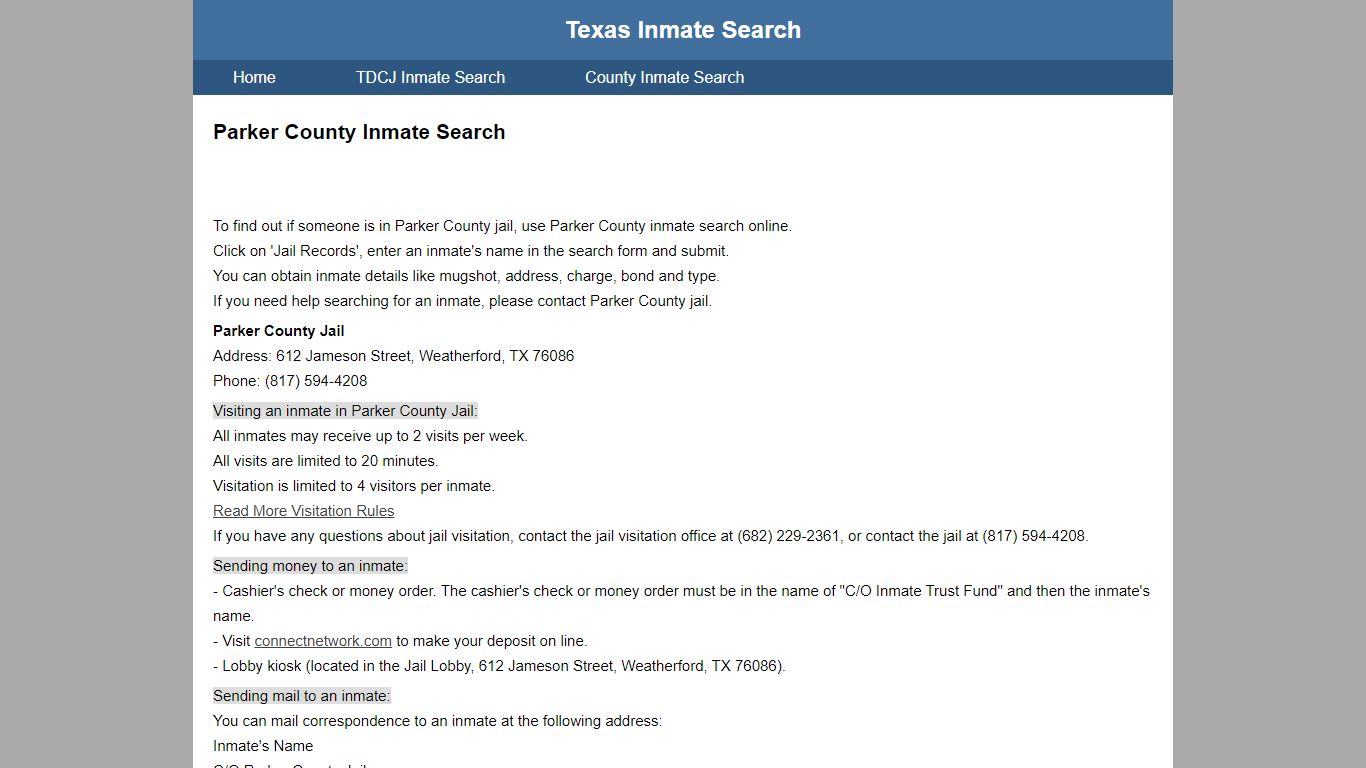 Parker County Jail Inmate Search